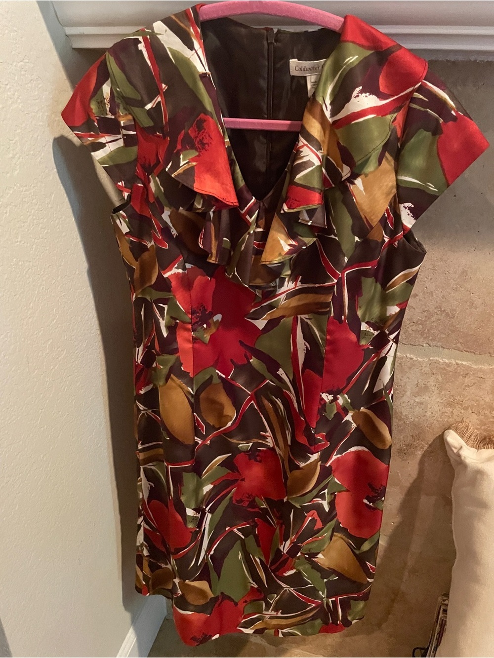 NWOT Coldwater Creek Abstract Flutter Sleeve v neck ruffled Dress 6P